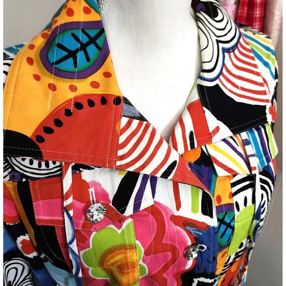 Berer Jacket Multi-Color Abstract Floral Faux Crystal Buttons Womens Size Small - Picture 2 of 11